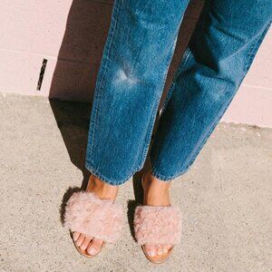 Loeffler Randall Domino Shearling Sheep Fur Slide Sandal - Pink / Rose Gold